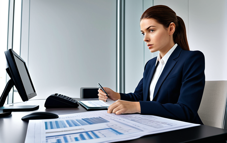 **

"A professional female financial analyst in a modest business suit, reviewing financial reports at a modern office desk, fully clothed, appropriate attire, safe for work, perfect anatomy, natural proportions, professional lighting, high quality, serious expression, analytical focus, family-friendly."

**