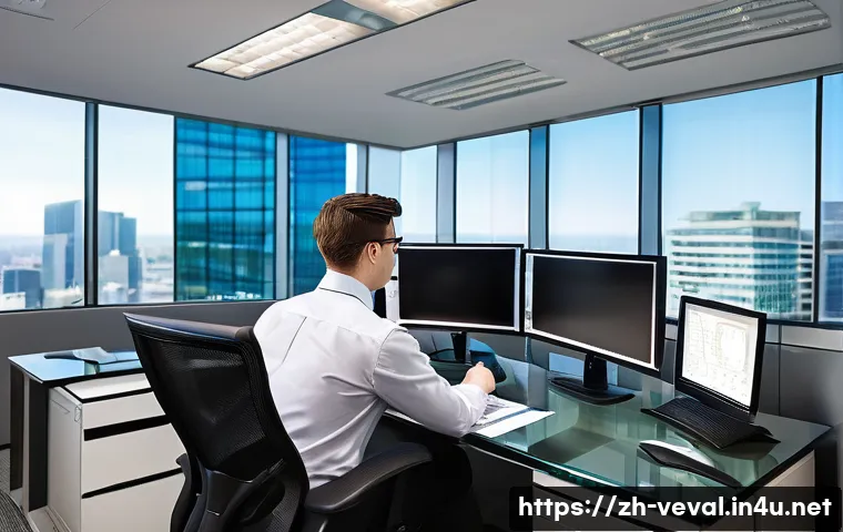기업가치평가사 주요 업무 분석 - A detailed professional office scene showing a financial analyst deeply examining multiple complex f...