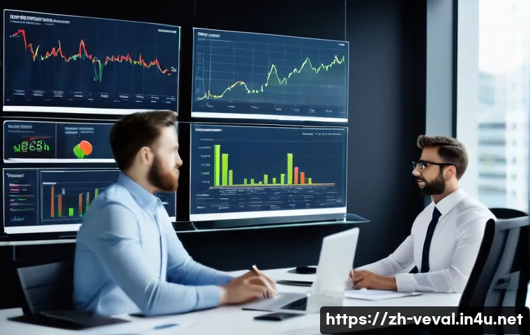 기업가치평가사 상장 기업 평가 방법 - A modern corporate office scene featuring a diverse team of professionals analyzing detailed financi...