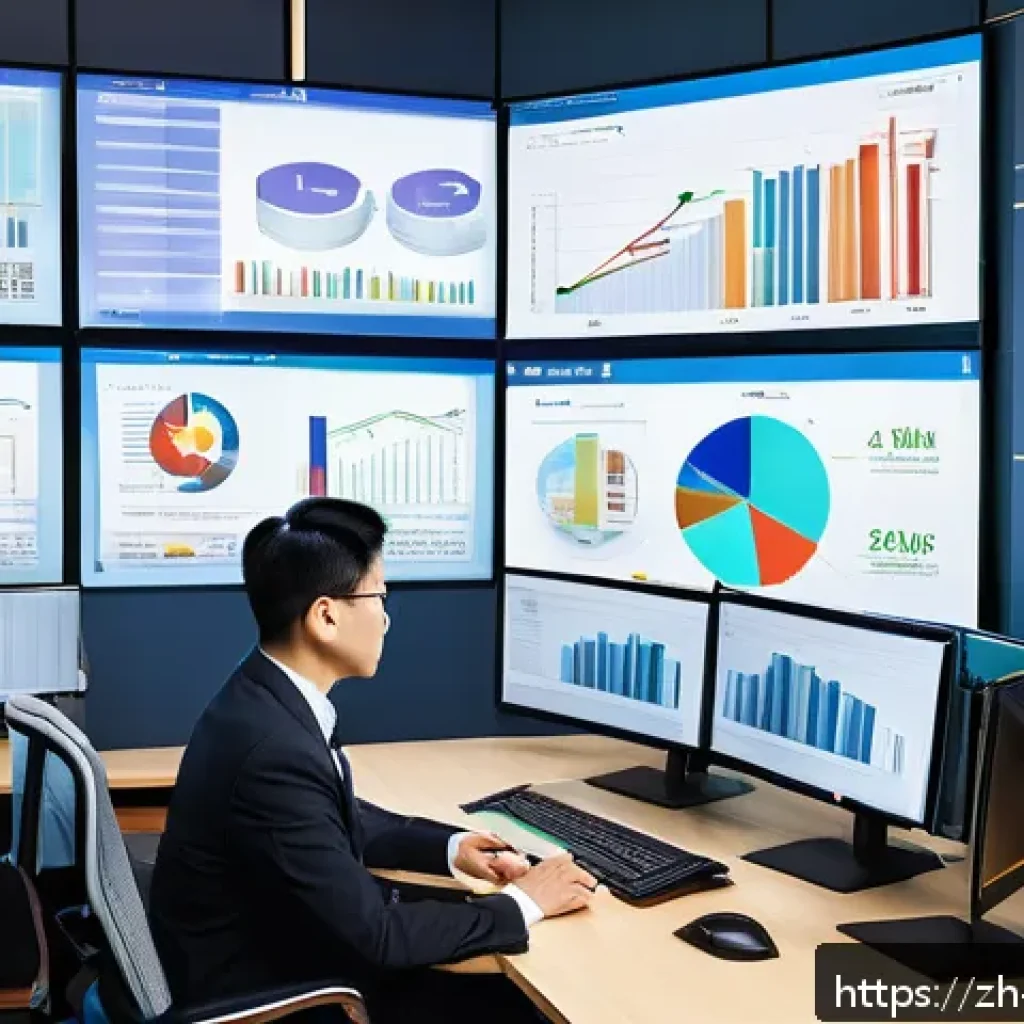 기업가치평가사 직무 관련 자격증 - A modern office scene showing a professional financial analyst in business attire working intensely ...