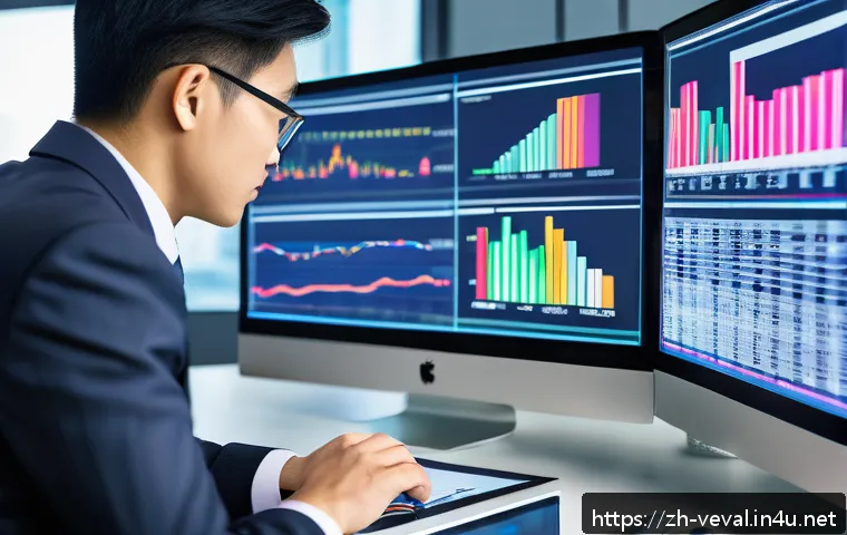 기업가치평가사 관련 자료 및 강의 - A modern corporate office environment where a professional business analyst is deeply focused on fin...