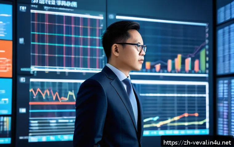 기업가치평가사 고급 가치 평가 기법 - A sophisticated business analyst in a modern office setting, surrounded by multiple transparent digi...